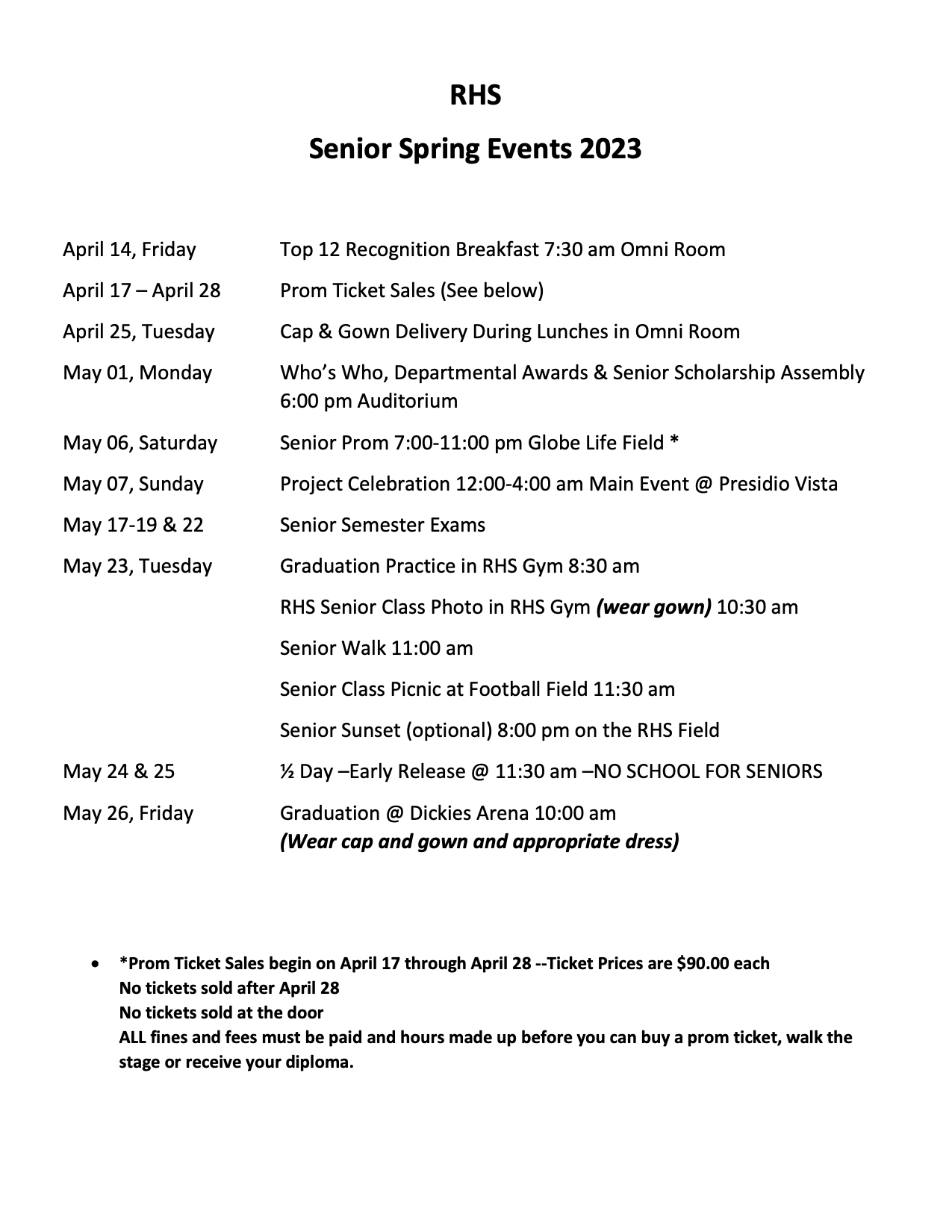RHS Senior Spring Events 2023